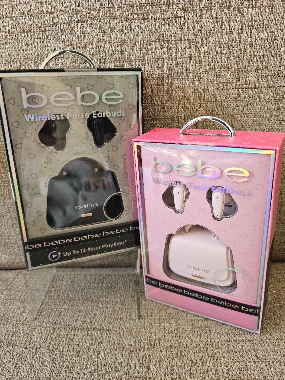 NEW bebe Wireless Purse Earbuds Touch Control 12 Hr Playtime Pink or Black